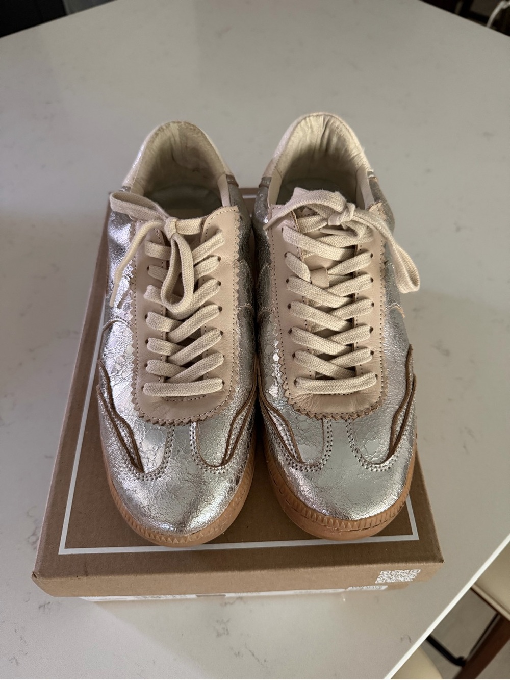 Dolce Vita NOTICE SILVER DISTRESSED LEATHER SNEAKERS